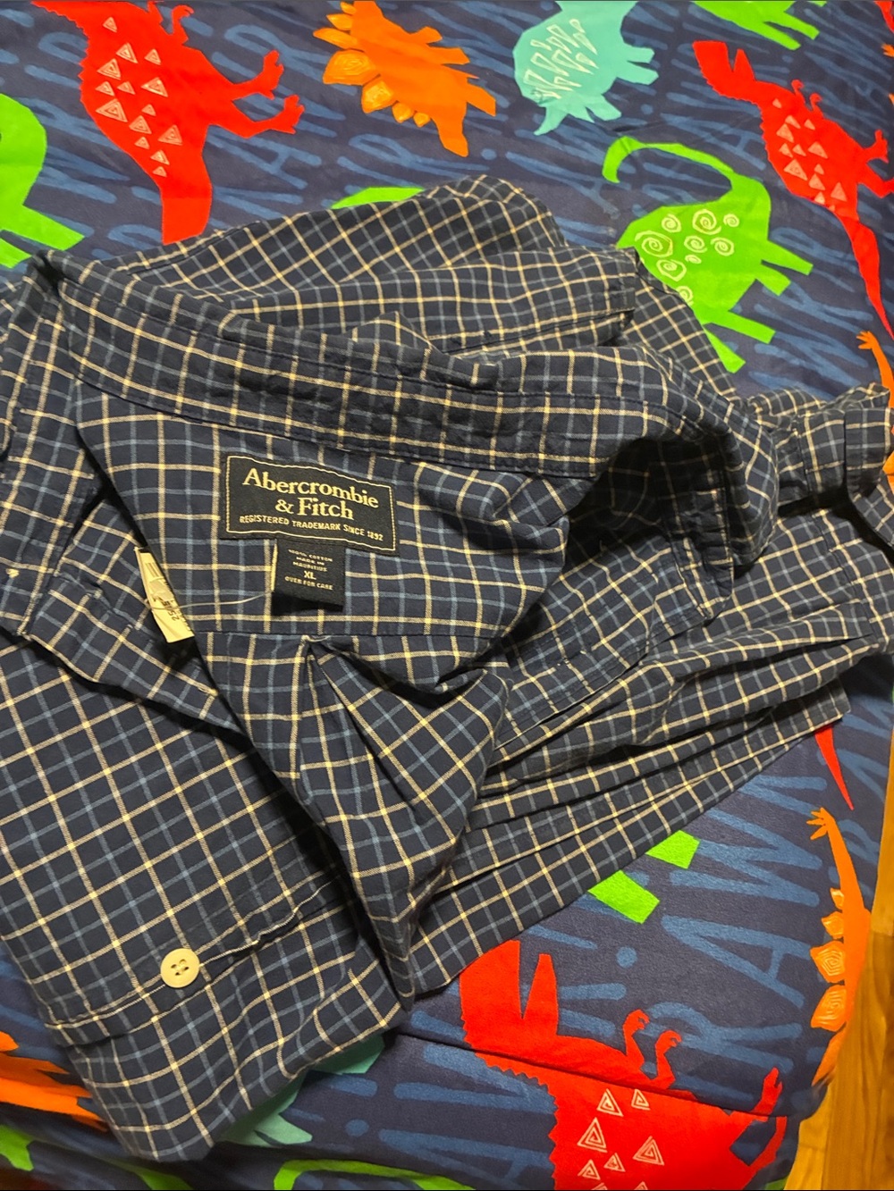 Abercrombie & Fitch Men's Navy and White Plaid Button-Down Shirt